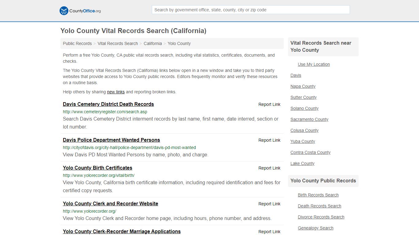 Vital Records Search - Yolo County, CA (Birth, Death ...
